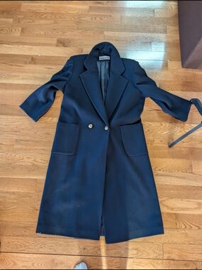 Vintage Leslie Fay Navy Wool Maxi Coat Gold Crest Buttons Anglo Fabrics 12